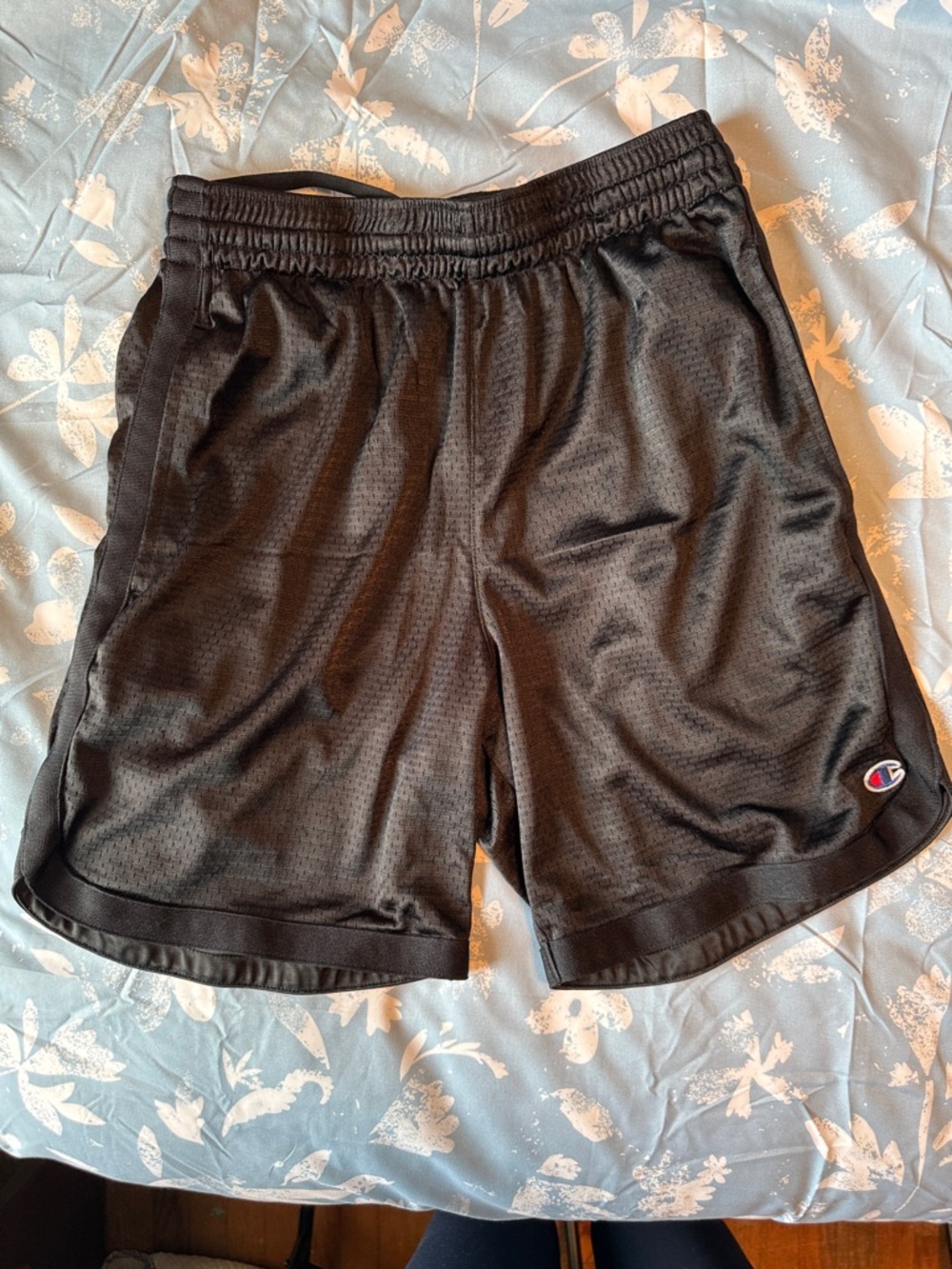Champion Youth Black Athletic Mesh Shorts with Logo